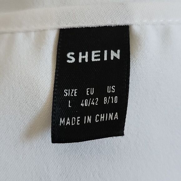 SHEIN lace v-neck, ruffle sleeve blouse top in white,  size L - Picture 5 of 5